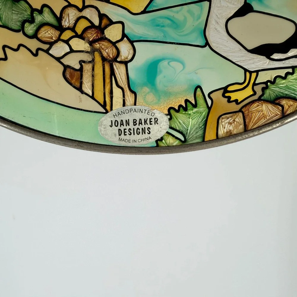 Handpainted Stained Glass‎ Oval Sun Catcher Lighthouse Sailboats Seagull Coastal